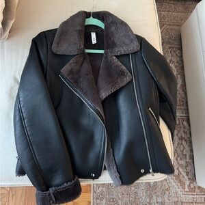 Mango Black Faux Shearling-Lined Jacket